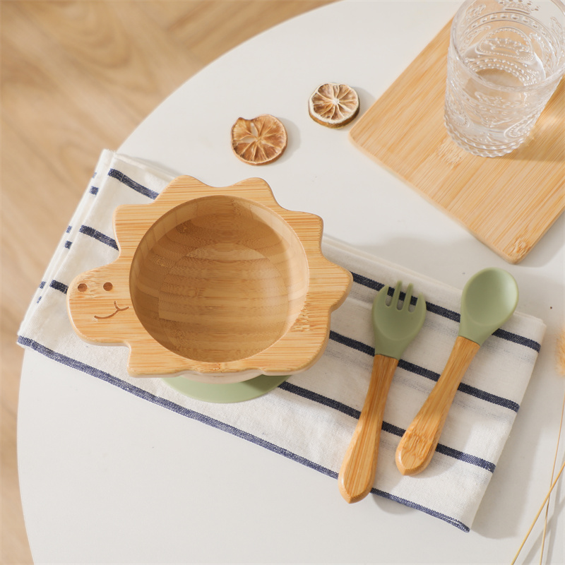 Baby Food Utensil - 아기 나무 식기 세트 공룡 대나무