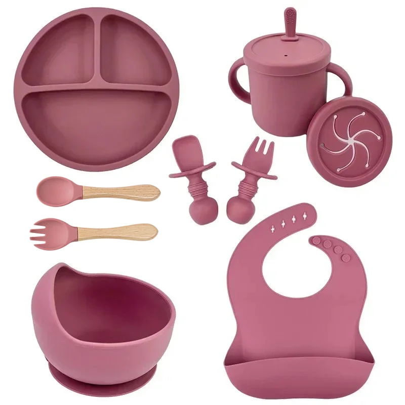 Baby Food Utensil - 식품 학년 실리콘 어린이 접시 세트