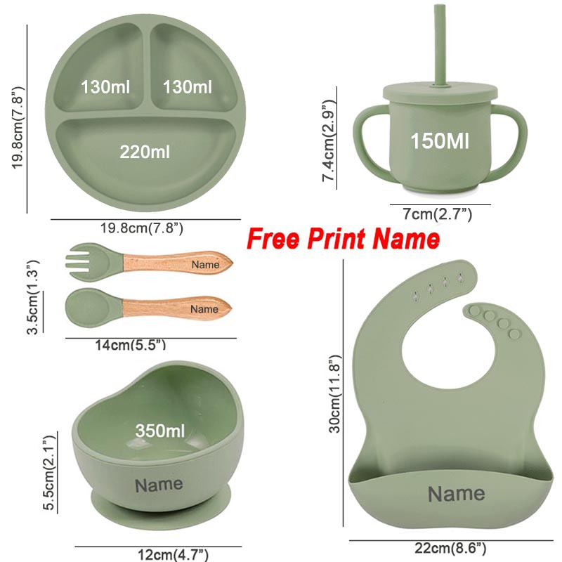 6Pcs 아기 먹이 세트 무료 맞춤 이름 어린이 실리콘 - Baby Food Utensil 리뷰 및 가격