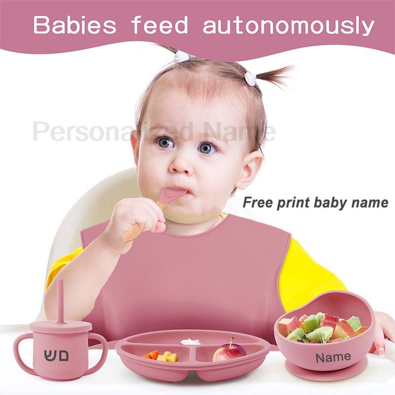 6Pcs 아기 먹이 세트 무료 맞춤 이름 어린이 실리콘 - Baby Food Utensil 리뷰 및 가격